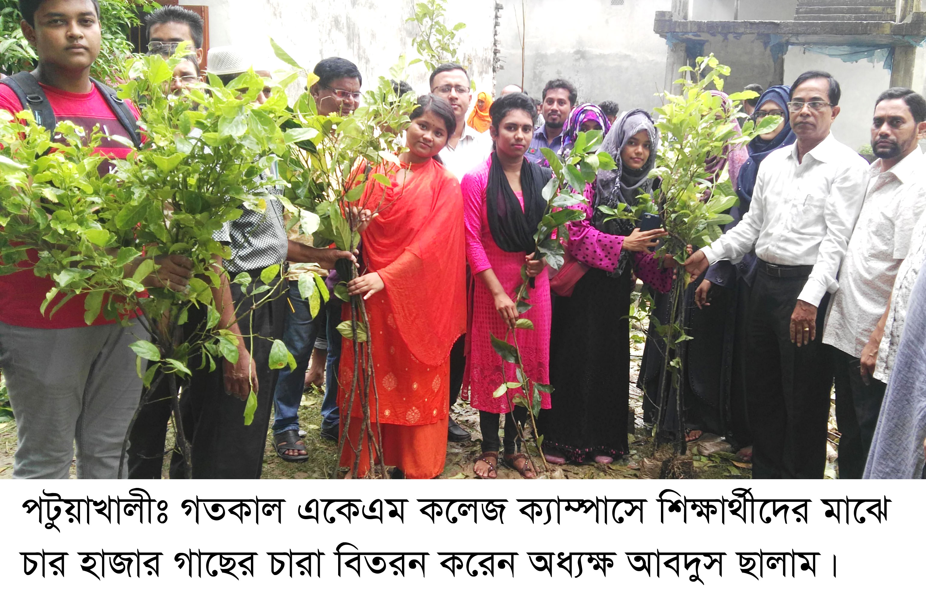 পটুয়াখালী একেএম  কলেজের দুই হাজার শিক্ষার্থীদের মাঝে গাছের চারা বিতরন