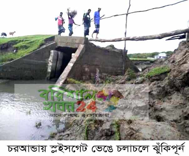 চরআন্ডায় স্লইসগেট ভেঙে চলাচলে ঝুঁকিপূর্ন